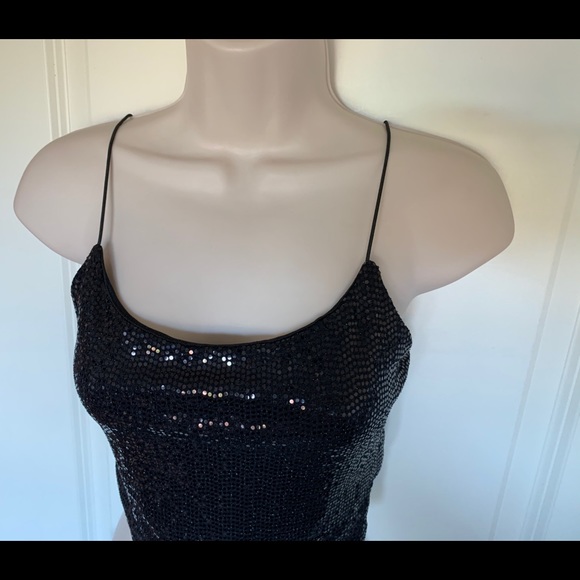 NWT Black Shiny Low Cut Busty Crop Metallic Hologram Festival Tank Top - Picture 5 of 12